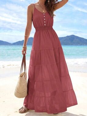 Sleeveless Tiered Maxi Dress in Dusty Pink